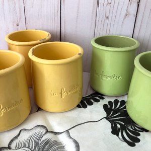 (6) La Fermière Yogurt Pots HTF Bright Yellow & Green
